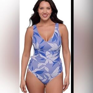 S3 Swim Blue White Cinch Sides One Piece Swimsuit, Medium